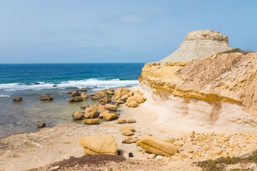 A closeup shot of famous Xwejni Salt Pans in Gozo island, Malta on a sunny day