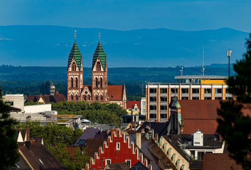 A scenic view of the Church of Sacred Heart in Freiburg im Breisgau. Germany
