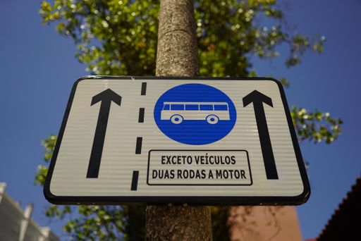 A low angle shot of a street sign with the clear skies in the background