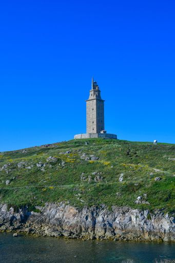 A Roman lighthouse still in operation on the coast of the Atlantic Ocean.