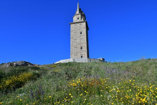 A Roman lighthouse still in operation on the coast of the Atlantic Ocean.