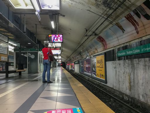 BUENOS AIRES, ARGENTINA - March 16, 2020: Tribunales subway station, Buenos Aires, abandoned because of coronavirus covid-19.