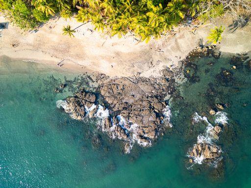 An aerial view of a tropical beach at Pacific coast in Costa Rica