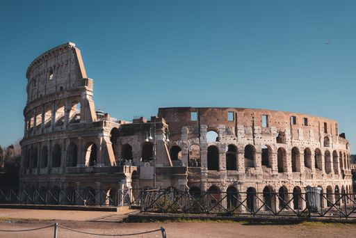 The historic Colosseum in Rome, Italy on a clear sunny day
