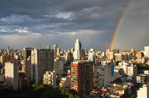 rainbow over belgrano, buenos aires, and rio de la plata river, Argentina