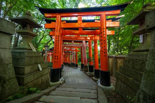 Traditional Tori Gates at Fushimi Inari Taisha in Kyoto, Japan,