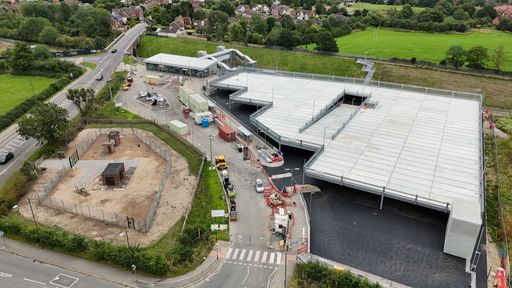 An Aerial view of Winslow railway station in the town of Winslow in north Buckinghamshire, England.