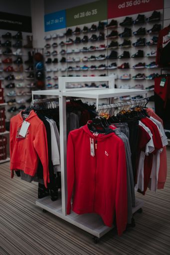 A vertical shot of the interior of a sports equipment store in Bosnia and Herzegovina.