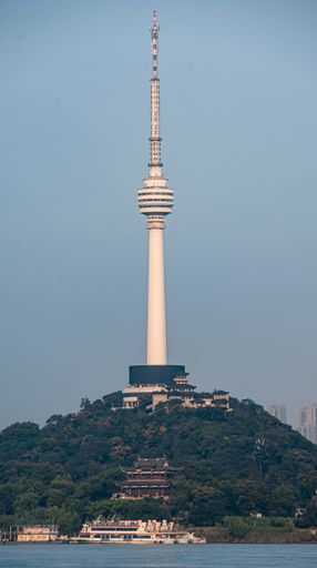 The cityscape of Wuhan with Guishan TV Tower, Yangtze River and modern skyscrapers in China
