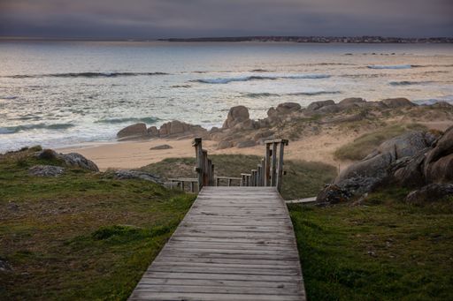 A boardwalk in Corrubedo Natural Park, Galicia, Spain