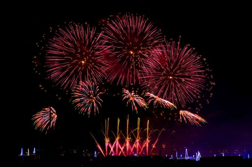 Traditional fireworks display on the eve of the feast of Our Lady of Mount Carmel, Zurrieq, Malta, known as tal-Karmnu, Shot during 2024 feast.