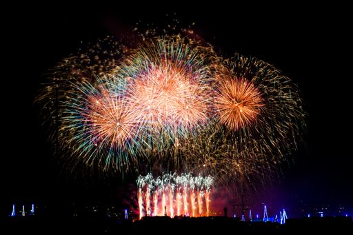 Traditional fireworks display on the eve of the feast of Our Lady of Mount Carmel, Zurrieq, Malta, known as tal-Karmnu, Shot during 2024 feast.
