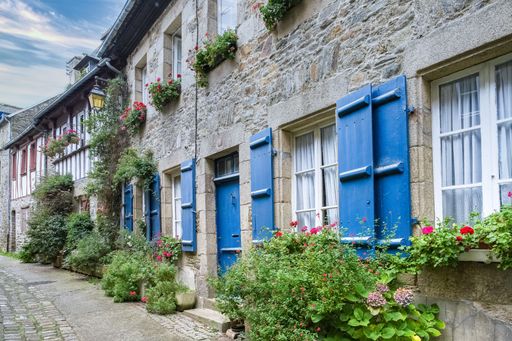 Treguier, old city in Brittany, typical street and houses