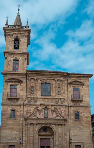 The Church of San Isidoro el Real in Baroque style in the city of Oviedo, Spain with a clear sky background