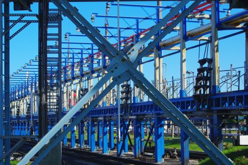 The equipment of oil refining industrial zone, factory equipment with industrial details