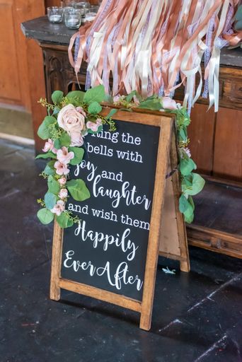 A beautiful shot of a banner wishing the married couple happiness