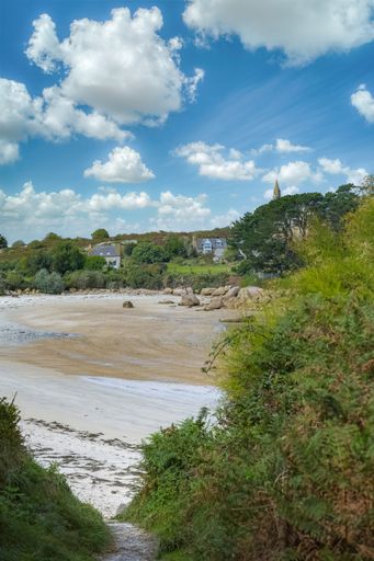 Callot island in Brittany, Finistere, beautiful beach in a creek, sunny day