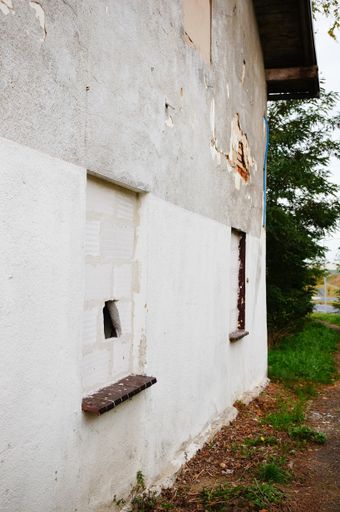 A vertical shot of a weathered wall of a building