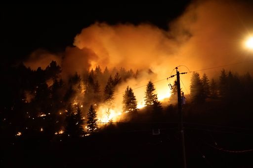 A view of the Clerke Road wildfire along Hwy 97 in Coldstream BC, Canada