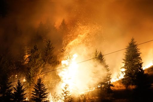 A view of the Clerke Road wildfire along Hwy 97 in Coldstream BC, Canada