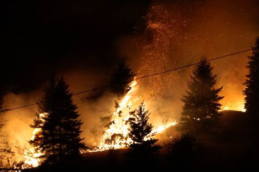 A view of the Clerke Road wildfire along Hwy 97 in Coldstream BC, Canada