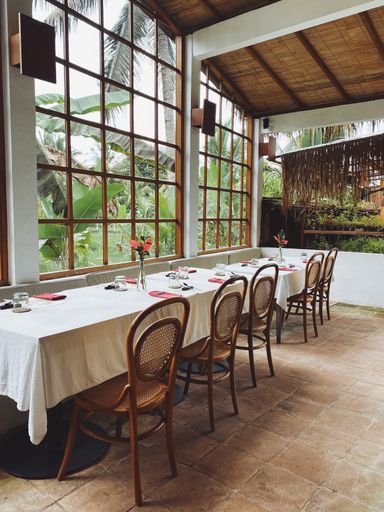 A vertical shot of a beautiful interior of a restaurant