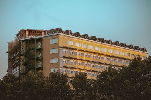 An Exterior view of Hotel Holiday Inn in Skopje, North Macedonia, showcasing its modern architecture.