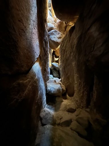 A closeup vertical shot of rocks illuminated by sunlight in Joshua Tree National Park in southern California, USA