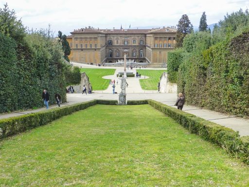 Several people walking around the Boboli Gardens in Florence, Italy