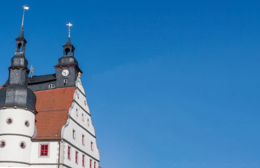 The City Hall of Hilburghauen in the blue sky background (Thuringen in Germany)