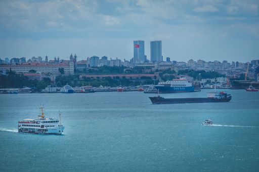 The ships and boats floating on the Sea of Marmara, Istanbul, Turkey