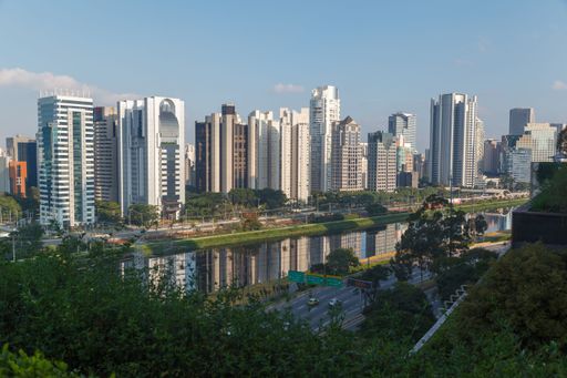 The modern office tower buildings on the shore of Pinheiros River, Sao Paulo, Brazil
