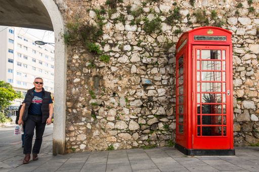 A traditional British red phone box in Gibraltar, UK