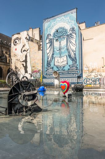 A sculpture part of Stravinsky Fountain next to Centre Georges Pompidou museum in Paris, France