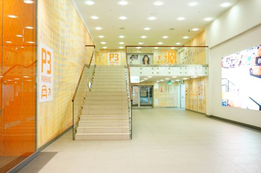 The stairs leading to the parking garage of the shopping mall of Poznan, Poland