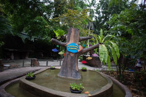 A fishing sign on the tree in Sunway Lagoon Resort, Kuala Lumpur, Malaysia