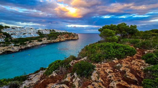 Fantastic panoramic view Cala Romantica Mallorca Spain Sunset