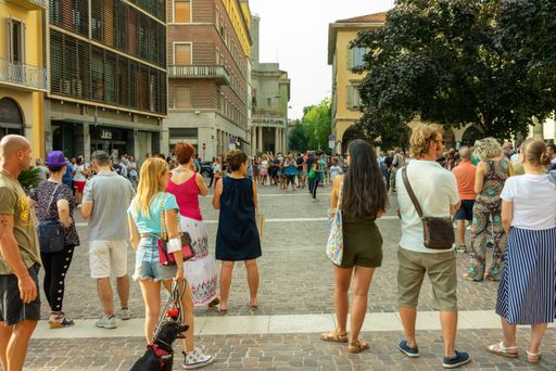 A crowd of people protesting against the Covid-19 Vaccination in Cremona, Italy