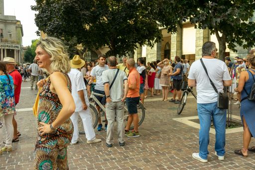 A crowd of people protesting against the Covid-19 Vaccination in Cremona, Italy