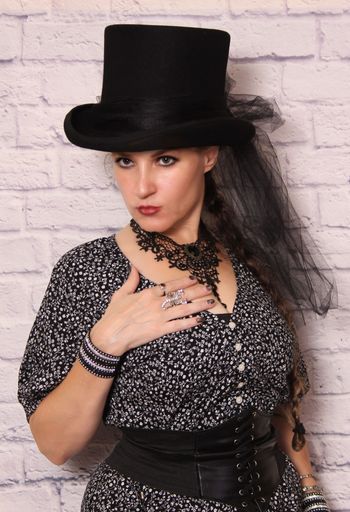 Woman Wearing Vintage Style Fashion. Victorian Steampunk Style Fashion