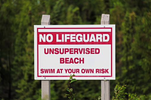 A "no lifeguard unsupervised beach use at own risk" sign