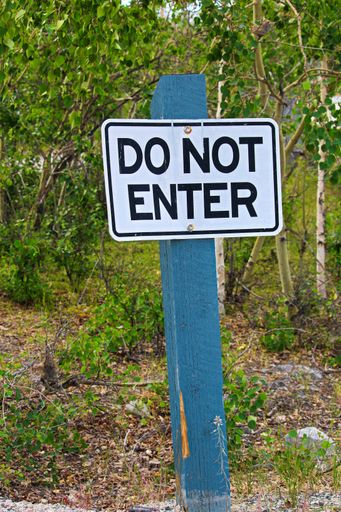 A vertical shot of the "do not enter" sign with trees in the background