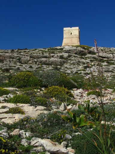 The Hamrija built by the Knights of the Order of St John on top of a cliff near the village of Qrendi, Malta.