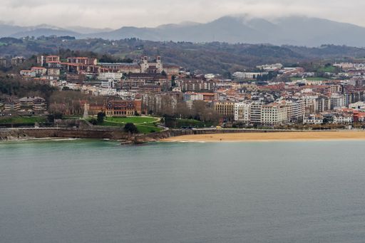 An aerial cityscape of San Sebastian viewed from the Mount Urgull, Basque Country, Spain