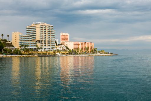 The Apartment blocks at mediterranean sea, Benalmadena, Costa del Sol, Andalusia, Spain.