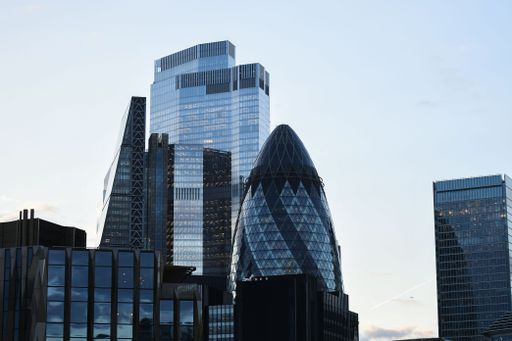 London cityscape with Gherkin skyscraper, UK