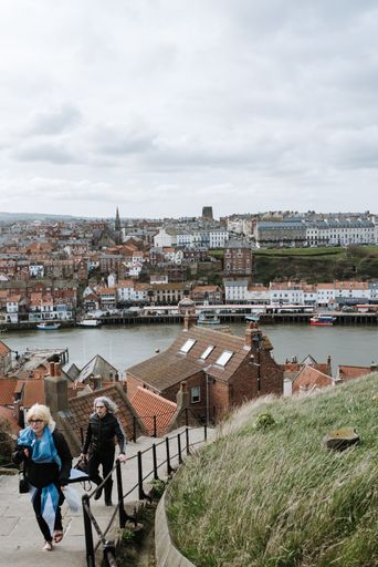 A vertical shot of a beautiful view of the historical seaside town of Whitby, United Kingdom