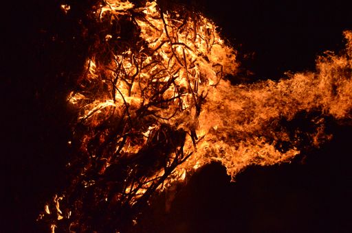 A closeup of fire flames in a darkness