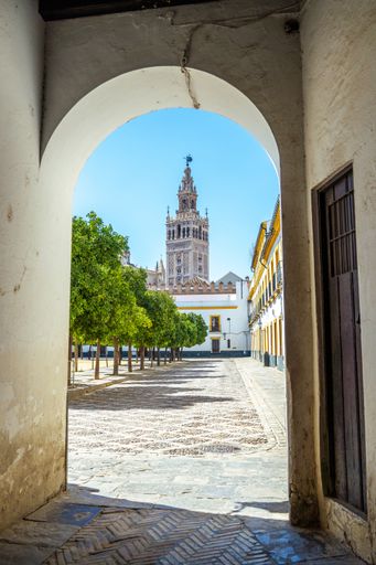 A vertical shot of Giralda Seville Spain