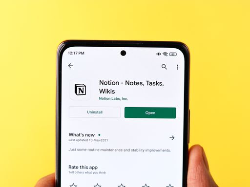 Assam, india  May 29, 2021  Notion logo on phone screen stock image.